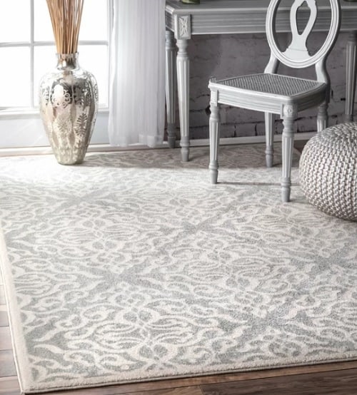 white and silver rug