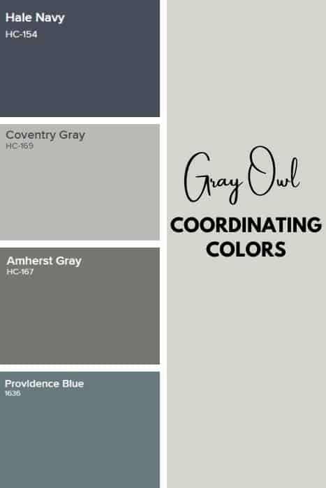 pinterest graphic of coordinating paint colors for gray owl