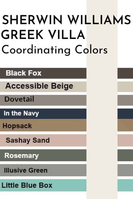 graphic of paint colors that go with Greek villa
