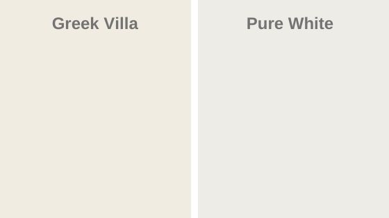 paint color swatch of Greek Villa vs Pure White