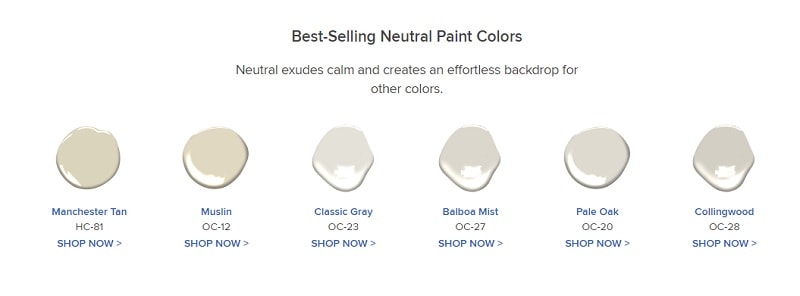 picture of the best selling neutral paint colors