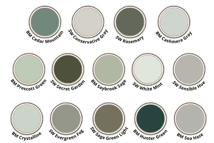 shades of green paint can swatches