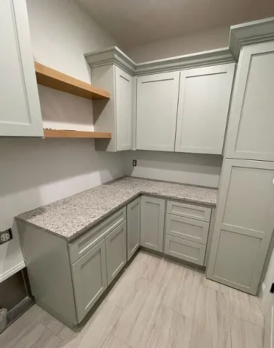 Sea Salt Cabinets in Laundry room