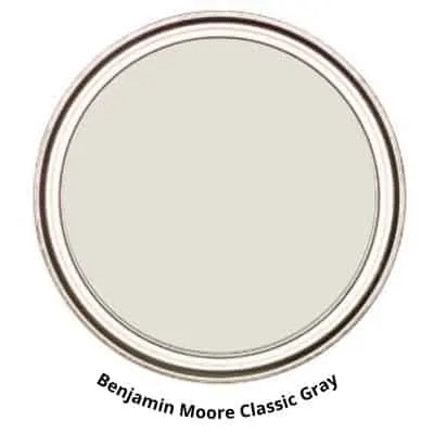 Benjamin Moore Classic Gray paint can swatch