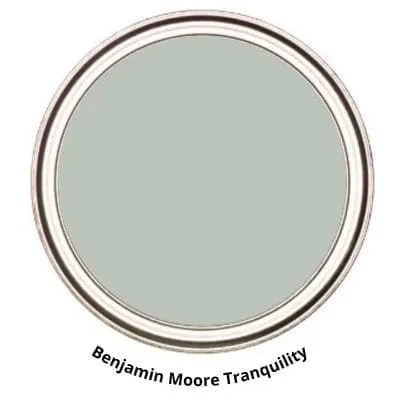 Tranquility (AF-490) green-gray paint color paint can swatch