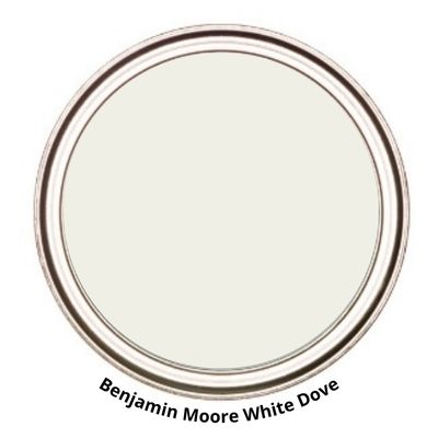BM White Dove paint can swatch