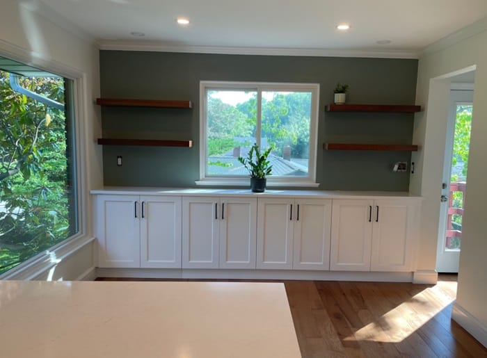Carolina Gull Accent Wall with white cabinets