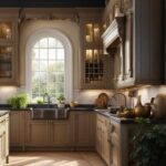 neutral beige Farmhouse kitchen cabinets