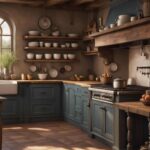 rustic chalk painted blue Farmhouse kitchen cabinets