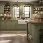 sage green Farmhouse kitchen cabinets