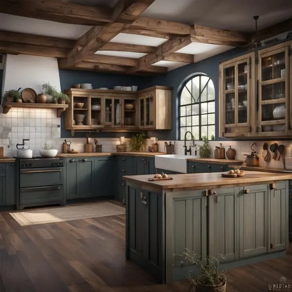 two-toned kitchen cabinets in a farmhouse kitchen