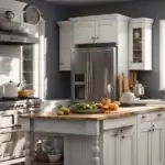 white Farmhouse kitchen cabinets with island