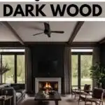 dark painted living room with fireplace graphic