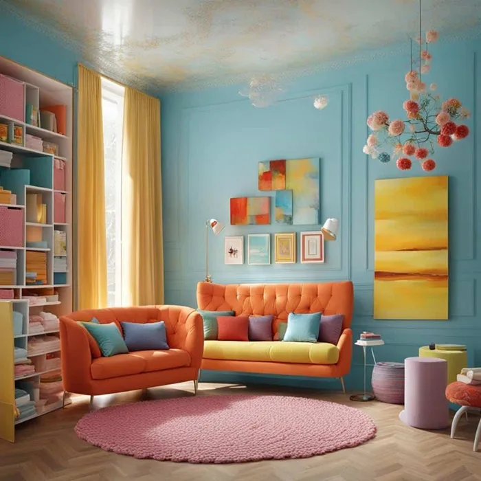 blue color drenched room