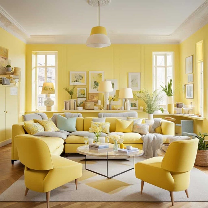 color drenched yellow room