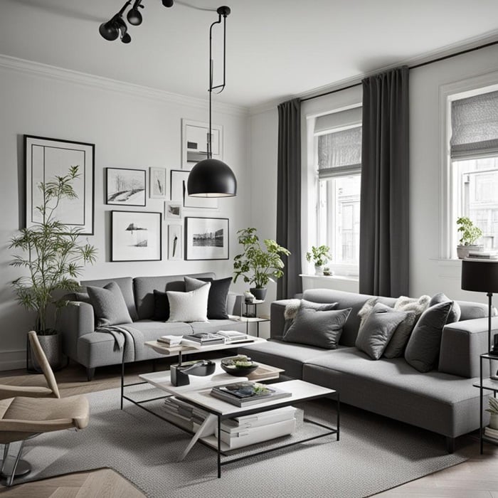 gray colored drenched living room