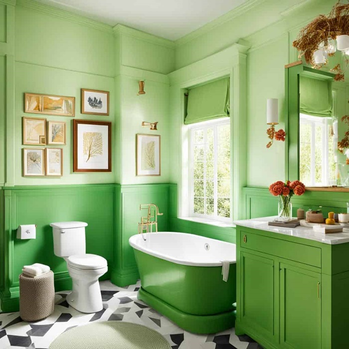 green color drenched bathroom
