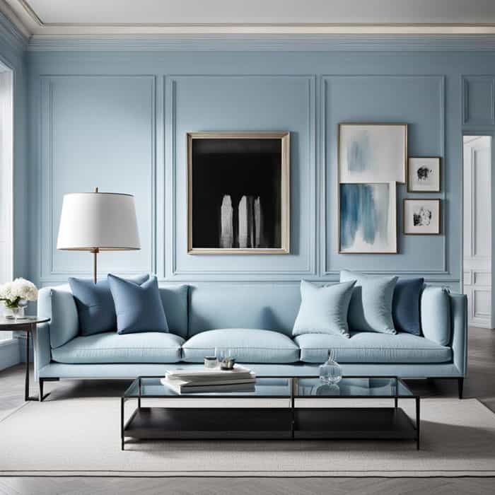 light blue color drenched living room