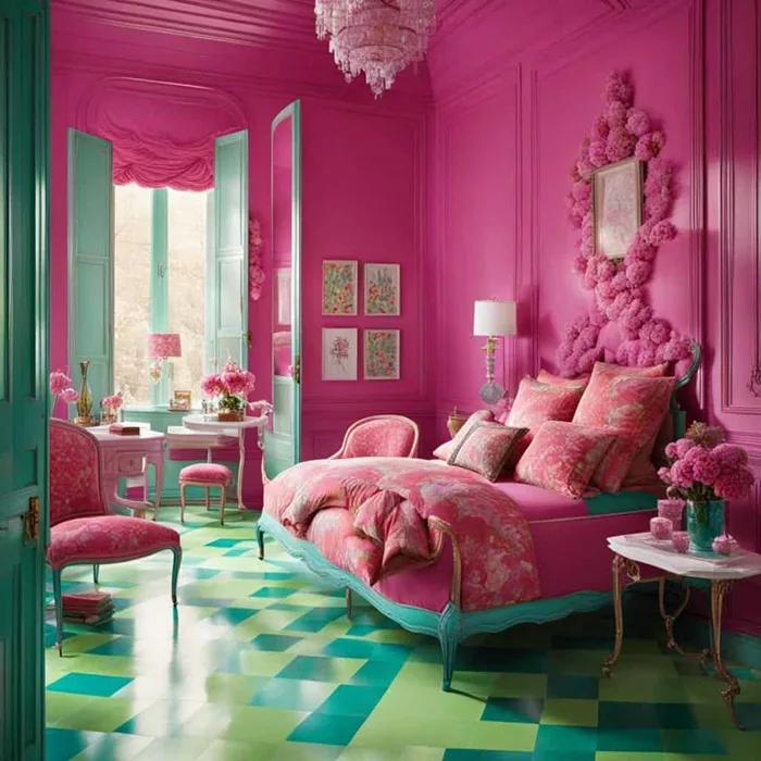 pink color drench bedroom