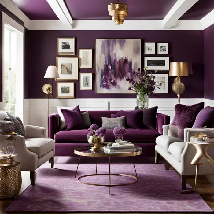 plum color drenched living room