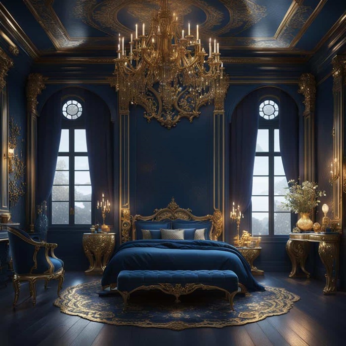 Dark feminine bedroom with bed