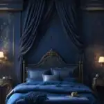 blue color drenched bedroom