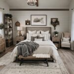 large bedroom with bed and nightstands in neutral colors