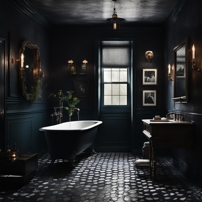 dark moody vintage bathroom