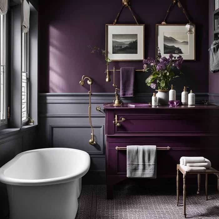 two-toned purple moody vintage bathroom
