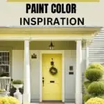 yellow front door on whit hose with porch