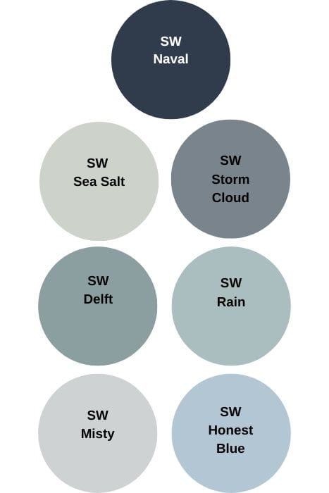 Sherwin Williams blue paint colors, digital swatches