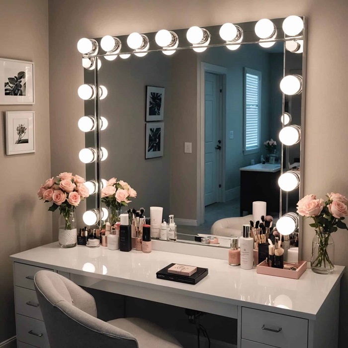 mirror with lights and makeup vanity