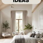neutral bedroom with high ceilings - Pinterest Graphic