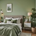 bedroom with green walls and bed