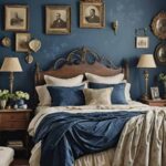 Deep blue bedroom in a vintage style