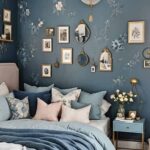 small feminine blue bedroom with bed