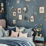 small feminine blue bedroom with bed
