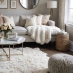 neutral room with couch and fur rug