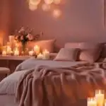romantic bedroom with bed and candles