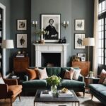 A Modern Vintage Living Room with fireplace, couch and chairs