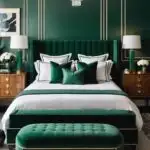 Art Deco bedroom with emerald green accents