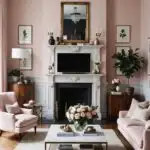 Modern Antique,vintage living room with subtle blush accents