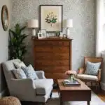 Modern Vintage Living room with a stenciled accent wall