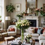 Modern Vintage Living room with fresh flowers
