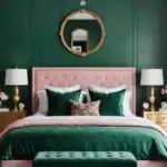 bedroom with an emerald green and rose accents