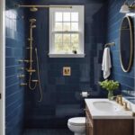 Bathroom with navy blue shower tile