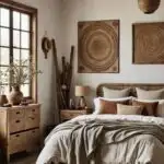 Earthy Bedroom with Rustic and Rattan Furniture Accents.