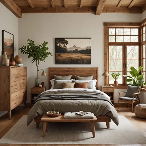 Earthy Bedroom with natural wood furniture_1