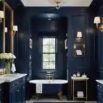 Large luxurious blue Bathroom with clawfoot tub