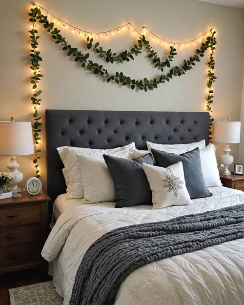 Romantic Master Bedroom with DIY Headboard Garland